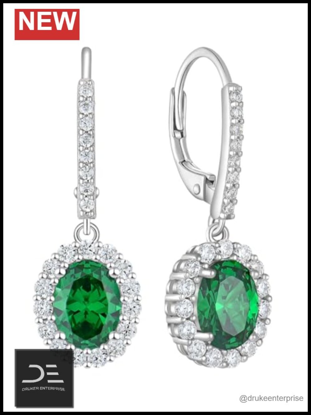 925 Sterling Silver Halo Solitaire Dangle Drop Earrings Oval Cut Birthstone
